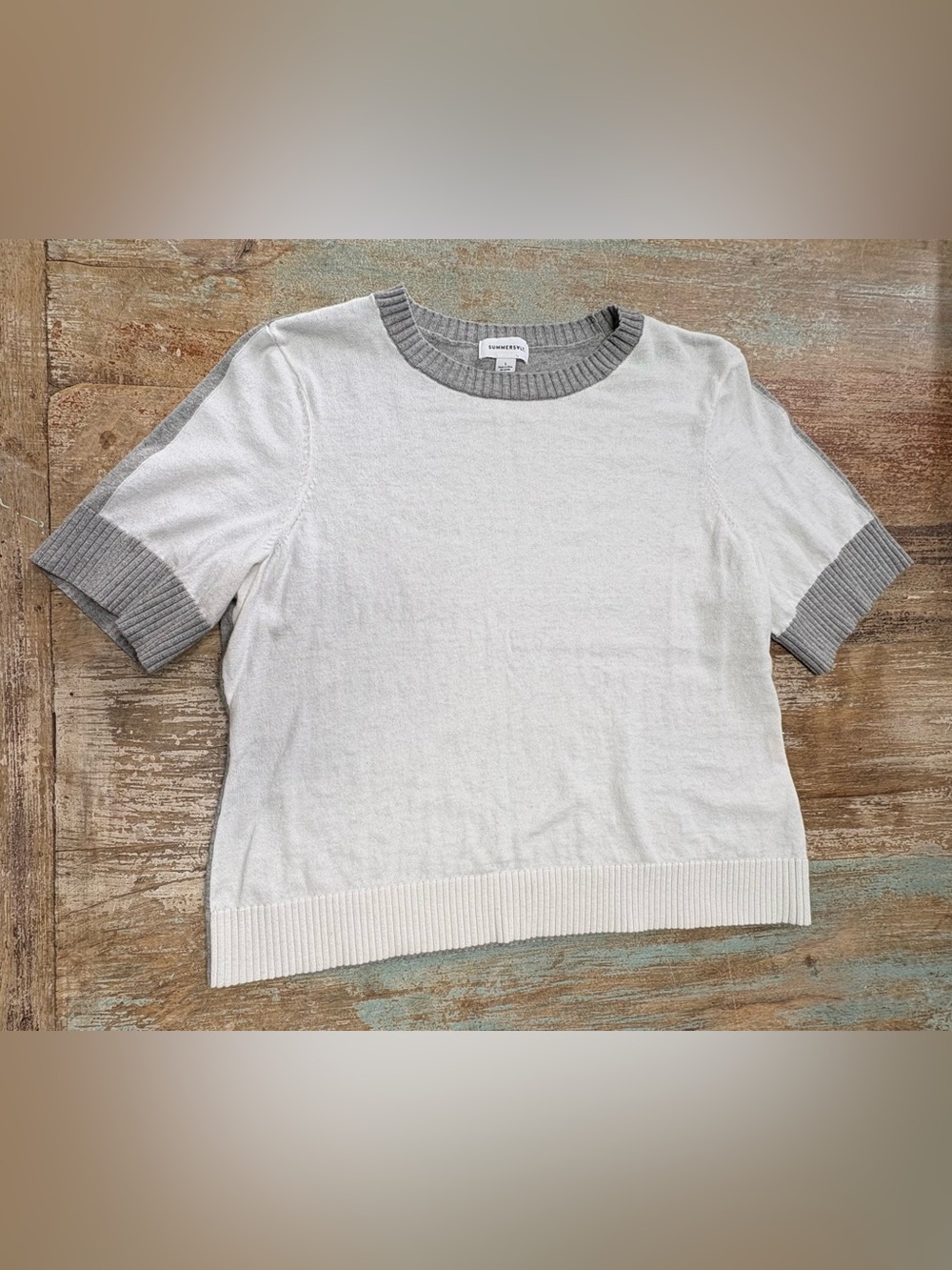 summersalt Cream and Gray Crewneck Sweater